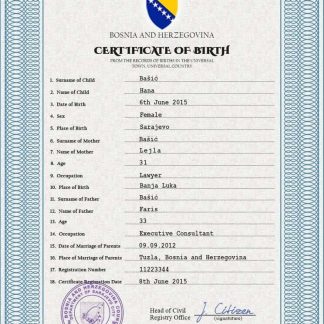 Bosnia and Herzegovina birth certificate PSD template download template file