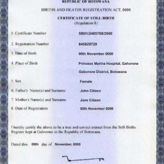 Botswana birth certificate template in PSD format download template file