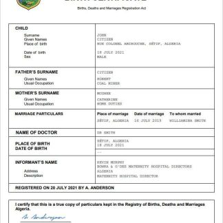 Algeria vital record birth certificate Word download template file