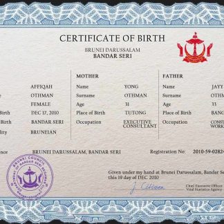 Brunei vital record birth certificate PSD template download template file