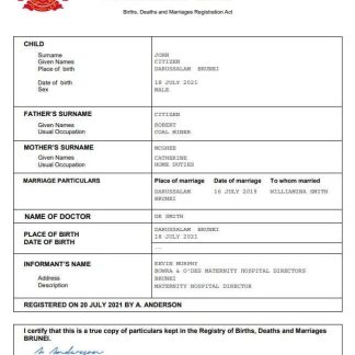 Brunei vital record birth certificate Word and PDF template download template file