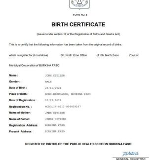 Burkina Faso birth certificate Word and PDF template download template file