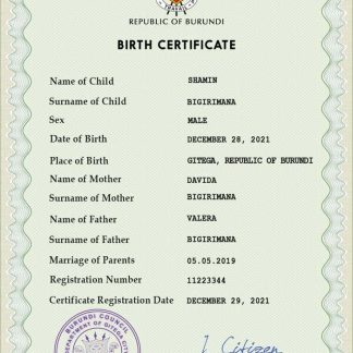 Burundi vital record birth certificate PSD template download template file