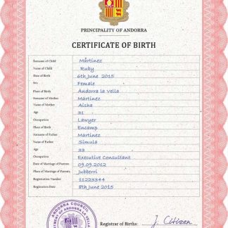 Andorra vital record birth certificate PSD template download template file