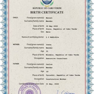 Cabo Verde vital record birth certificate PSD template download template file