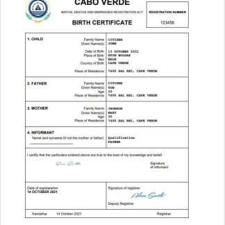 Cabo Verde vital record birth certificate Word and PDF template download template file