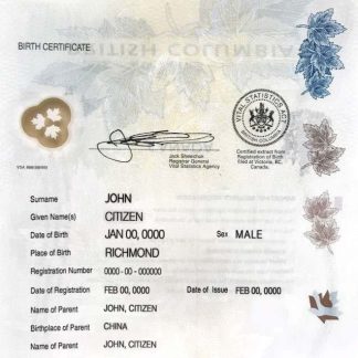 Canada British Columbia Birth Certificate template in PSD download template file