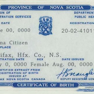 Canada Province of Nova Scotia birth certificate template in PSD format download template file