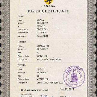 Canada vital record birth certificate PSD template download template file