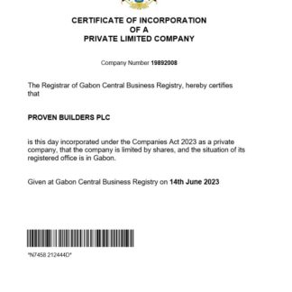Gabon certificate of registration Word and PDF template download template file