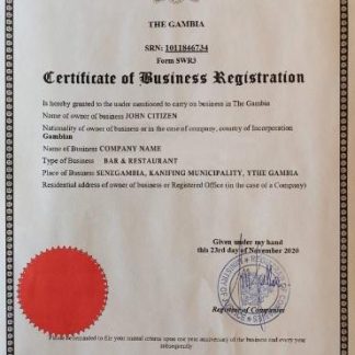 Gambia Certificate of Business Registration download template file