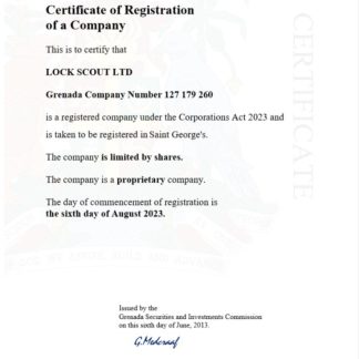 Grenada certificate of registration Word and PDF template download template file