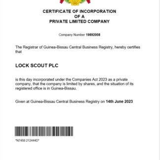Guinea Bissau certificate of registration Word and PDF template download template file