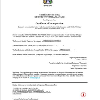 India certificate of incorporation registration download template file