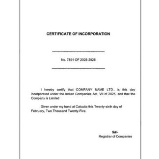 India certificate of incorporation Word and PDF template, version 4 download template file