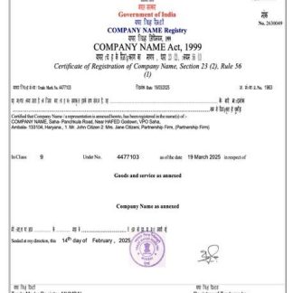 India certificate of registration Word and PDF template, version 3 download template file