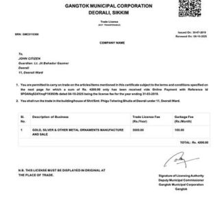 India Gangtok trade license Word and PDF template download template file