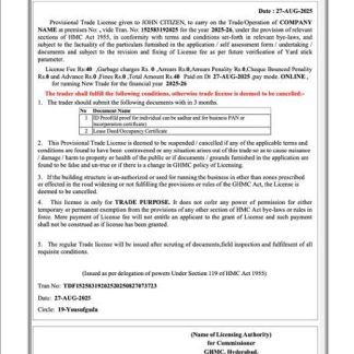 India Hyderabad?provisional trade license Word and PDF template download template file