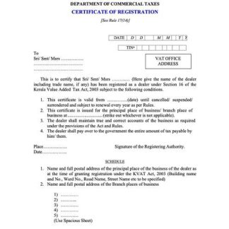 India Kerala?certificate of registration Word and PDF template download template file