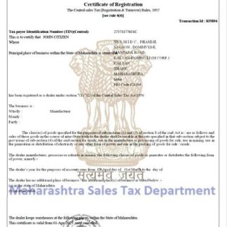 India?Maharashtra certificate of taxpayer registration Word and PDF template download template file