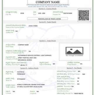 India Mangaluru trade license certificate Word and PDF template download template file
