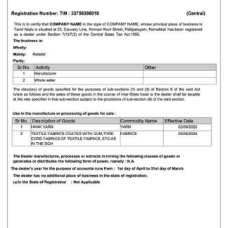 India?Tamil Nadu?certificate of registration Word and PDF template download template file