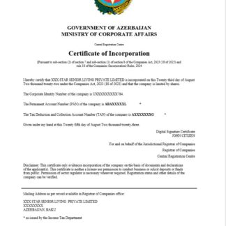 Azerbaijan certificate of registration Word and PDF template download template file