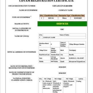 India Udyam registration certificate Word and PDF template, version 4 download template file