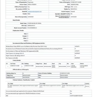 India Udyam registration certificate Word and PDF template, version 6 download template file