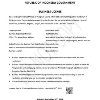 Indonesia business license Word and PDF template download template file