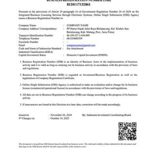 Indonesia business registration number Word and PDF template download template file