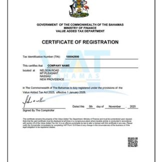 Bahamas?VAT registration certificate Word and PDF template download template file