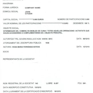 Andorra Business Registration Certificate download template file