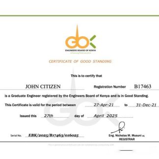 Kenya certificate of good standing Word and PDF template download template file