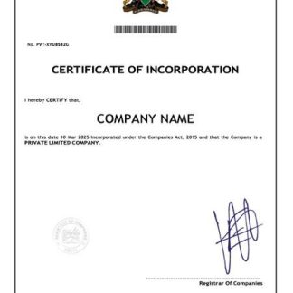 Kenya certificate of incorporation Word and PDF template download template file