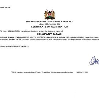 Kenya certificate of registration Word and PDF template download template file