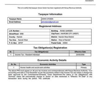 Kenya taxpayer certificate Word and PDF template download template file