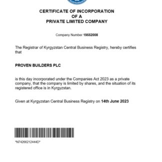 Kyrgyzstan business registration certificate Word and PDF template download template file