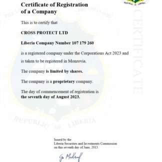 Liberia business registration certificate Word and PDF template download template file