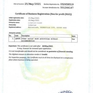 Liberia Certificate of Business Registration download template file