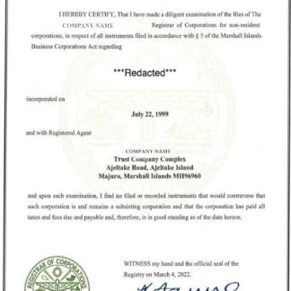 Marshal Islands Certificate of Good Standing download template file