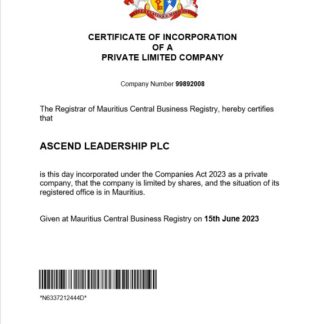 Mauritius business registration certificate Word and PDF template download template file
