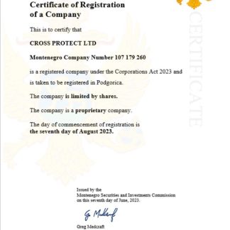 Montenegro company registration certificate Word and PDF template download template file