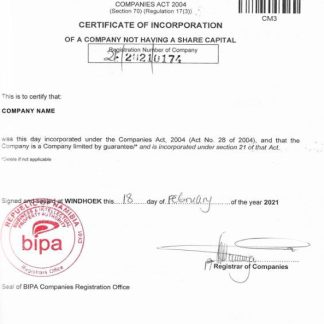 Namibia Certificate of Corporation download template file