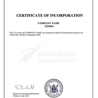 New Zealand certificate of incorporation Word and PDF template download template file