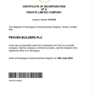 Nicaragua business registration certificate Word and PDF template download template file