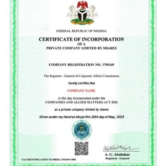 Nigeria certificate of incorporation Word and PDF template download template file