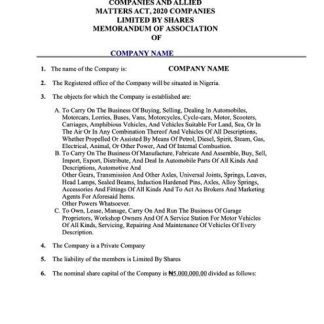 Nigeria certificate of registration Word and PDF template download template file