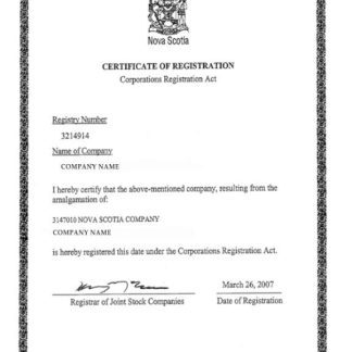 Nova Scotia Certificate of Registration download template file