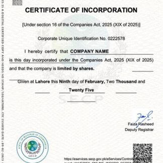 Pakistan certificate of incorporation Word and PDF template download template file